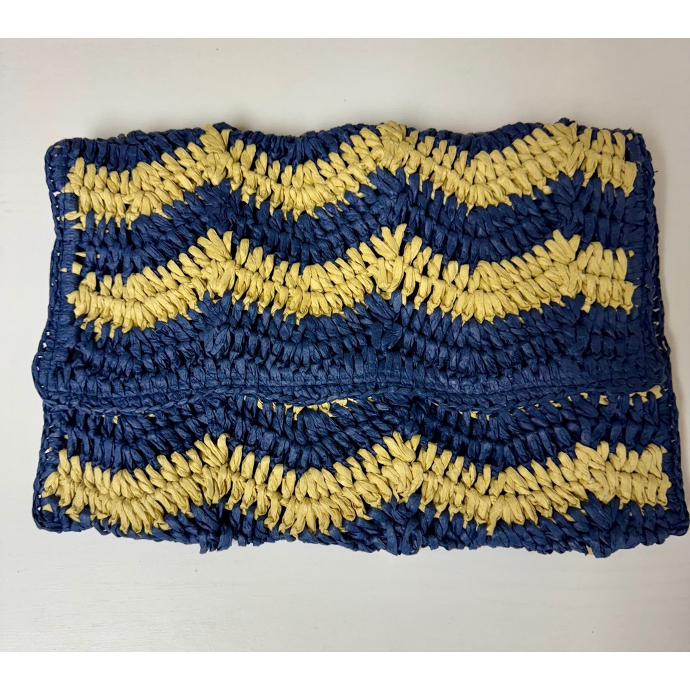 Woven Straw Blue‎ & Tan Chevron Print Clutch